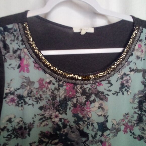 Maurices Blouse Women S Long Sleeve Beading Floral Blue Gray - Picture 8 of 15